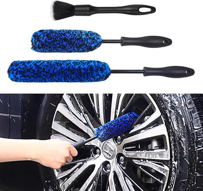 3PCS Wheel Brush Kit for Cleaning Wheel and Tire, Wheel and Rim Brush, Car Detailing Brushes, Bendable & Durable Car Wheel Rim Cleaner Brush Set,Car Detailing Cleaning Brush Supplies Kit