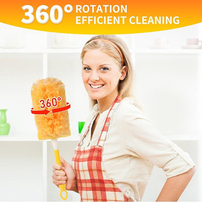 Heavy Duty 360° Duster Refills for Swiffer Duster, 2 Sided, 4X Microfibers, Disposable Multi Surface Dusters, 18 Count with 1 Handle