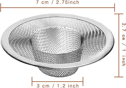 2pcs Heavy Duty Stainless Steel Slop Basket Filter Trap, 2.75" Top / 1" Mesh Metal Sink Strainer Shower Drain Hair Catcher for Kitchen Bathroom Bathtub Wash Basin Floor Balcony Drain Hole, Utility