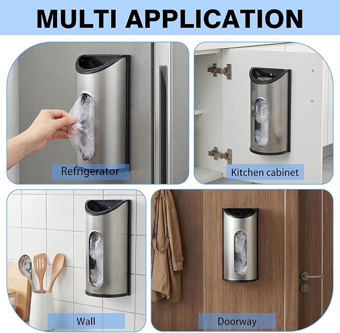 2 Pcs Stainless Steel Grocery Bag Holder Plastic Bag Organizer Wall Mounted Trash Bags Dispenser for Kitchen Pantry Cabinet Garage Storage Space Saving
