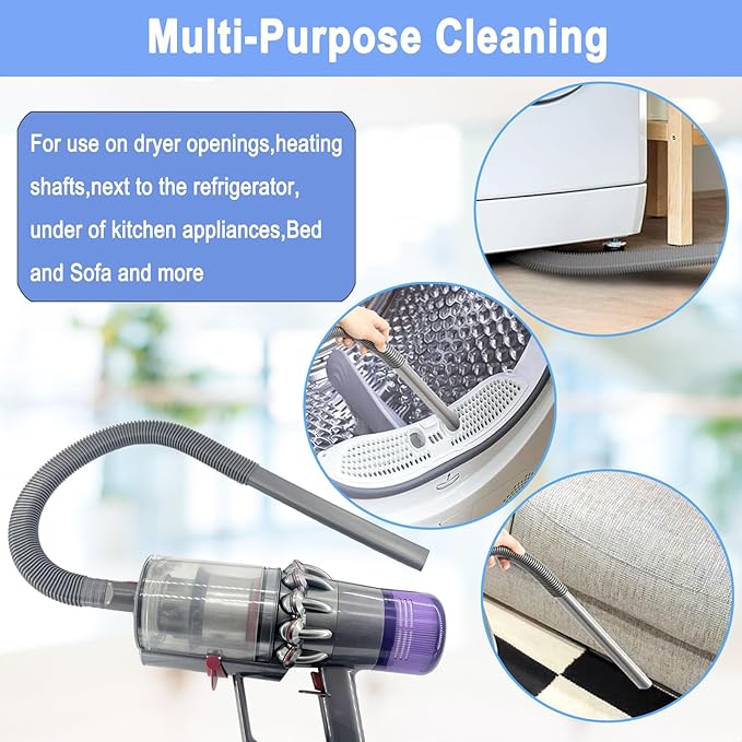 Upgraded Dryer Vent Cleaner Kit Compatible with Dryer Lint Vacuum Attachment for Dyson V7 V8 V10 V6 V11 V12 V15 Cordless Vacuum Cleaner Removes Deep Lint
