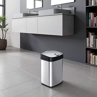 DZT-12-5 12L Stainless Steel Smart Waste Bin with Motion Sensor | Touchless Auto-Open Lid & Soft-Close for Bathroom, Kitchen & Office (Sliver)