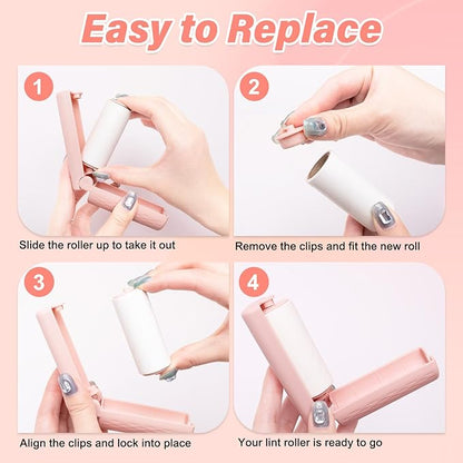 16 Pack Travel Mini Lint Roller with 360 Sheets, Portable Lint Remover with 4 Handles & 12 Refills, Reusable Pet Hair Remover for Clothes with Cover, Easy to Clean for Luggage Use
