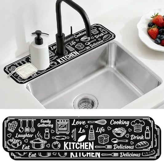 2 Pcs Kitchen Sink Splash Guard Faucet Mat Graffiti Pattern Faucet Mat for Sinks Digital Painting Absorbing Drying Mats for Kitchen Bathroom, 23.6x5.5inch