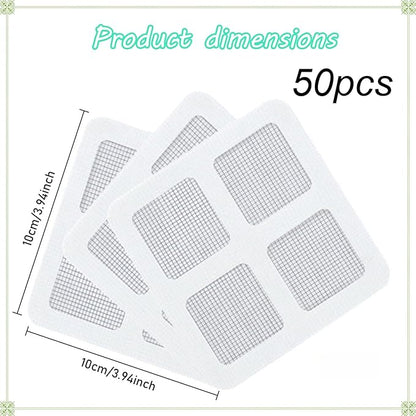 Disposable Shower Drain Hair Catcher, 50 Pack Adhesive Mesh Drain Covers for Shower, Bathtub, Bathroom Sink & Laundry – Peel and Stick Drain Strainer, Waterproof, Fast Drainage, Prevents Hair Clogs