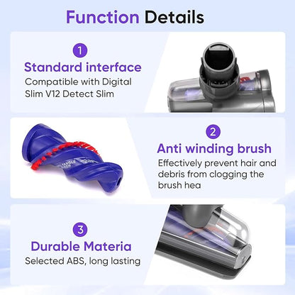 Mini Motorized Tool Brush Head Compatible with Dyson Digital Slim/V12 Detect Slim Cordless Vacuum Cleaner, Handheld Couch Vacuum Attachment Anti-Tangle Replacement Head Suitable for Long and Pet Hair