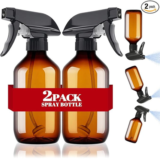 2 Packs Plastic Spray Bottles 360°Water Spray Bottle for Cleaning - 10 oz/300 ml Upside Down Spray Bottle Refillable Small Squirt Bottle with Adjustable Nozzle for Hair, Cooking, Plant, Pet (Brown)