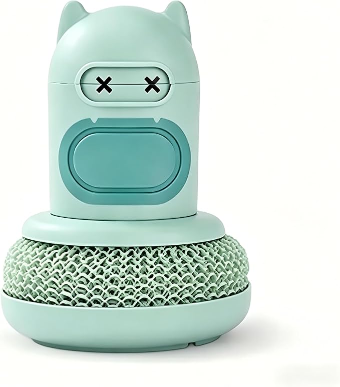 Refillable Soap Dispensing Dish Brush, Palm Grip Kitchen Scrubber, Push-Button Soap Dispenser, Heavy-Duty for Dishes Pots Pans Nonstick Cookware, BPA-Free Food-Safe Kitchen Cleaner (Green)