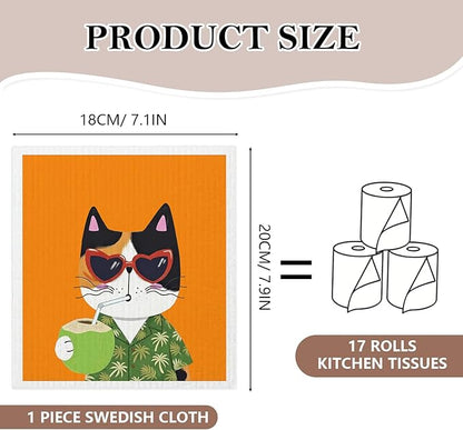 5 Pack Mixed Colorful Cartoon Cat Swedish Kitchen Dishcloths Dish Towels, Cute Kitten Dish Towels for Kitchen, Swedish Dishcloth, Paper Towels Reusable, Dish Cloth Towel Cleaning Wipe for Home