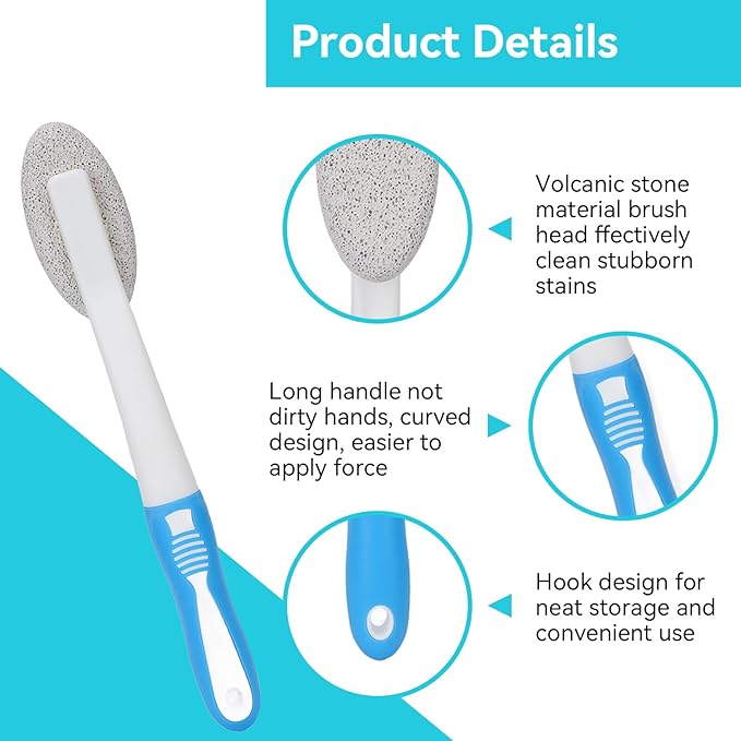2PCS Toilet Cleaning Pumice Stone, Stains Hard Water Ring Remover Bathroom Cleaning Brushes Toilet Pumice Stone with Handle for Toilets, Bathtubs, Pool (2PCS)