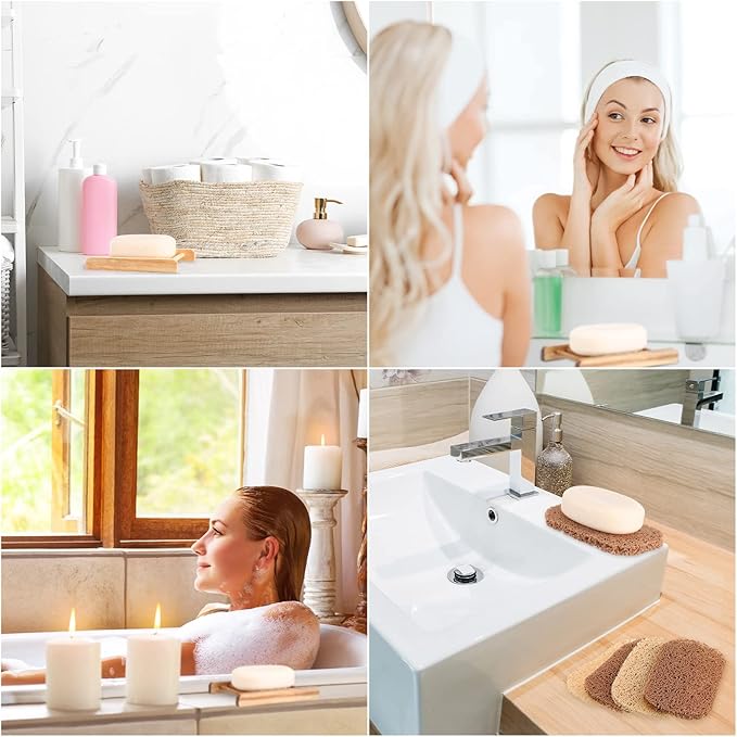 120 Pcs Soap Saver Set Including Wooden Dish, Exfoliating Bag, Saver Pads Bulk with Self Drain, Bar Soap Holder Mesh Bag for Shower Bath Home Toilet Kitchen Hotel Restaurant