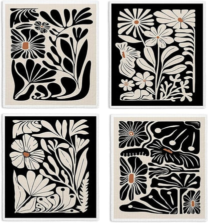Spring Flower Swedish Dishcloths for Kitchen, Boho Swedish Dish Cleaning Cloths for Floral, Papaya Reusable Paper Towels, 4 Pack Dish Towels for Kitchen, Reusable Paper Dishcloths Washable