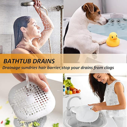 Hair Drain Catcher,Square Drain Cover for Shower Silicone Hair Stopper with Suction Cup,Easy to Install Suit for Bathroom,Bathtub,Kitchen 2 Pack (Ivory White Black)