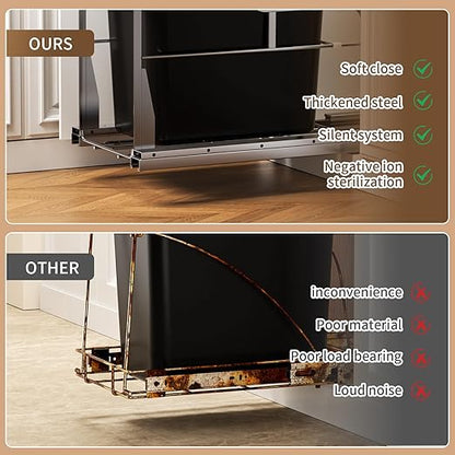 Pull Out Trash Can Under Cabinet with Soft-Close Slides，Heavy Duty Under Sink Trash Can Pull Out Slider for Kitchen Cabinet，Garbage Can Not Included, Requires 11" W X 18" D Cabinet Opening