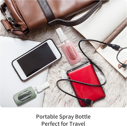 HOMBYS Empty Clear Glass 2oz Small Spray Bottles with Silicone Sleeve Protection - Refillable Containers for Travel, Cleaning Solutions, Essential Oils, Sanitizers - Fine Mist Spray - 4 Pack-Clear