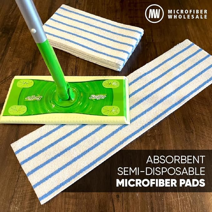 18" MWipes® Semi-Disposable Microfiber Mop Pads - Compatible with Swiffer Sweeper - Replacement Flat Mop Heads Compatible with Any Flat Mop System, 25 Pack