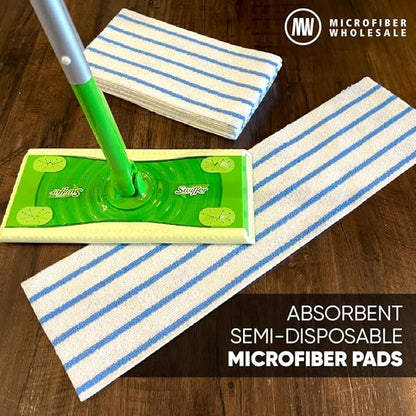 18" MWipes® Semi-Disposable Microfiber Mop Pads - Compatible with Swiffer Sweeper - Replacement Flat Mop Heads Compatible with Any Flat Mop System, 25 Pack
