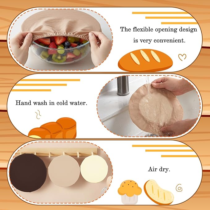 5 Pcs Beeswax Bowl Covers Reusable for Bread Proofing 5 Size Beeswax Elastic Cotton Bowl Covers for Fruits Food Storage(Brown)