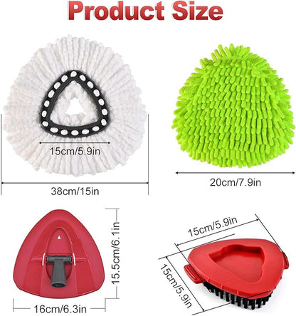 6PCS Mop Heads Replacements for OCedar, 1PCS Scrub Brush and 1PCS Spin Mop Base Compatible with Ocedar EasyWring 1 Tank System, Dry and Wet for Cleaning All Hard-surfaced Floors