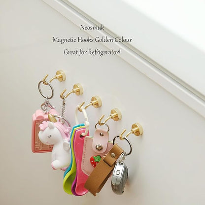 Neosmuk Magnetic Hooks, Heavy Duty 30lb+ Strong Magnet Hook for Cruise Cabins, Cruise Ship Essentials for Hanging, Metal Wall Refrigerator Hangers (Gold, 12 Pack)