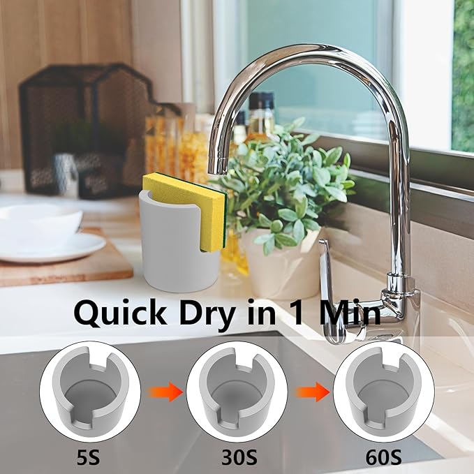 Diatomite Sponge Holder, 3x3.5 inch Quick Dry Kitchen Sink Organizer Water Fast Absorbing Stone Drying Sink Caddy Dish Sponge Holder for Kitchen Soap Dishes Bathroom Organizer Sink Tray, Grey