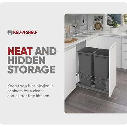 Rev-A-Shelf Double Pullout Trash Cans for Full Height Kitchen Cabinets 50 Quart 12.5 Gallon with Soft-Close Slides, 14.5" Min Opening, 53WC-2150SCDM-213