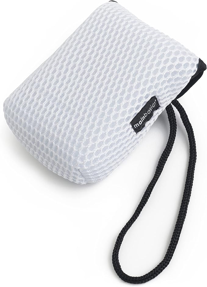 MainBasics Exfoliating Bar Soap Pouch Dual-Sided Body Scrubber - Fits Standard Size Soap Bars, White
