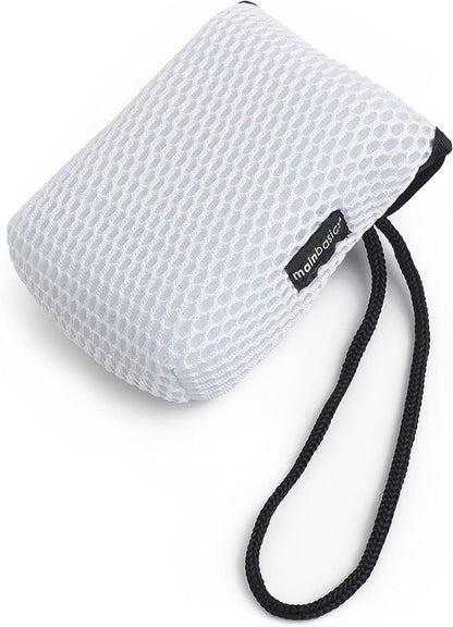 MainBasics Exfoliating Bar Soap Pouch Dual-Sided Body Scrubber - Fits Standard Size Soap Bars, White