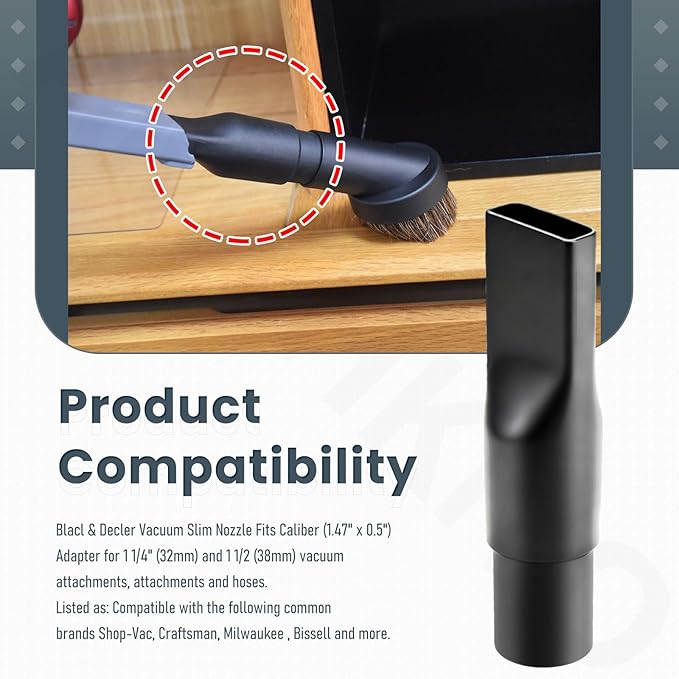 Attachments for BLACK+DECKER - Extendable Crevice Tool, Accessories Adapter, for Hand Vacuum Models with Slim Nozzle and Extendable Crevice - Fits Caliber (1.47" x 0.5")