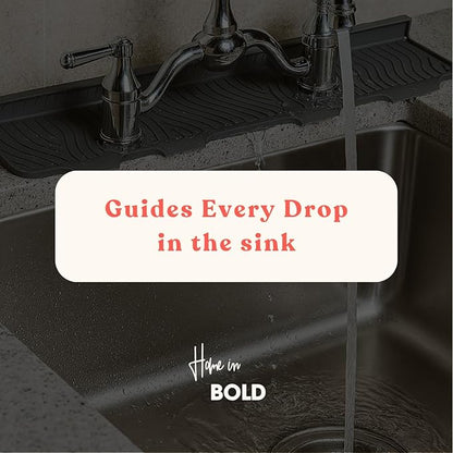 2 Hole Kitchen Sink Splash Guard (22 INCH) Wide-Modern Faucet Mat for Kitchen Sink-Flexible, Durable, Silicone Faucet Splash Guard Grey-Double Handle Faucets with 8” Spacing-Easy to Clean