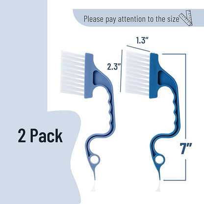 Slick- Window Track Cleaning Brush, 2 Pack, Blue Ergonomic Handle, Built-in Scraper, Multipurpose, Window Track Cleaning Tools