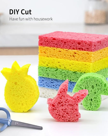 Cellulose Sponges,Heavy Duty Scrub Kitchen Sponge,Clean Tough Messes Without Scratching Sponges Kitchen,Pop Up Eco Sponges DIY Pink (6 Pack)