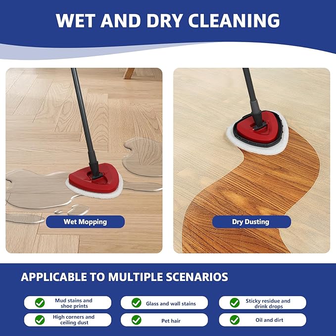 Flat Mop Head Replacements, Microfiber Mopping Pads Refills, 8-Pack Spin Mop Pads + 1 Plastic Pad &1 Scrape for Floor, Wall & Ceiling Cleaning - Fits EasyWring & RinseClean Systems