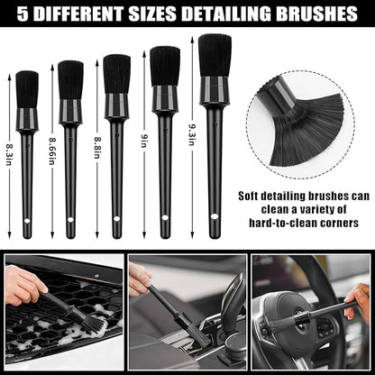 Car Cleaning Kit, Car Vacuum Interior Detailing Cleaner Kit with High Power Handheld Vacuum, Brush Set, Windshield Tool, Duster, Towels, Complete Car Care Tools for Women (Black)