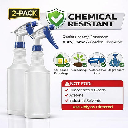 Bar5F Set of 2 Premium Empty 16 oz Spray Bottles, NBR Gasket - Superior Hydrocarbon Resistance - Ideal for Auto Detailing & Industrial Cleaning