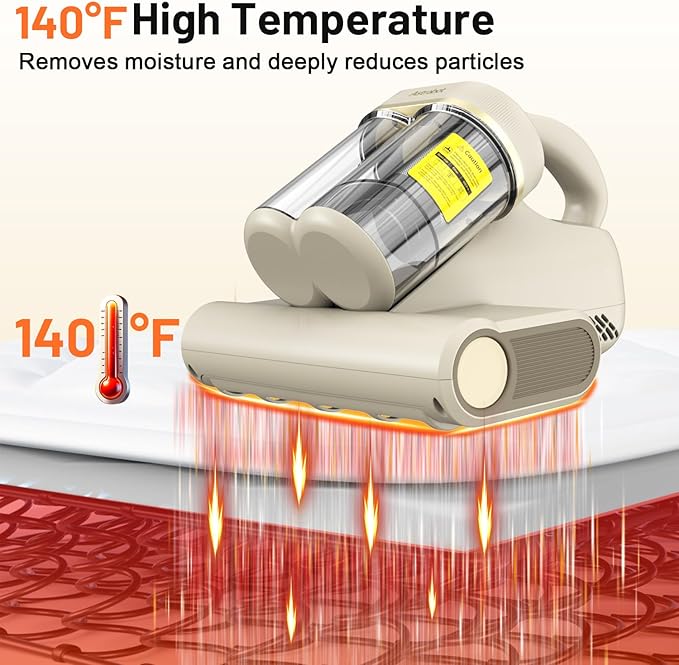Mattress Vacuum Cleaner,16Kpa Suction with 253.7nm UV-C Light Bed Vacuum, 4400 Beats/Min,140℉ Heat Dry,Double-Cup Handheld Vacuums for BedCouch,Carpet,HEPA Filter System-Corded(White)
