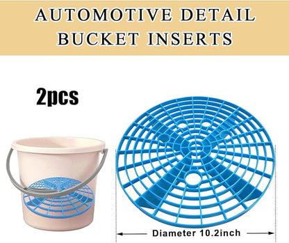 2 PCS Car Wash Bucket Insert, Plastic Wash Bucket Insert Removes Dirt Debris for Car Detailing Cleaning, Auto Detail Grit Trap Fits 12 Inch Diameter or 3-5 Gallon Bucket (Blue)