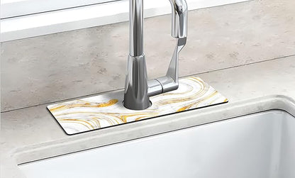 Kitchen Sink Splash Guard Faucet Mat Super Absorbent Fast Drying Mat Sink Gadgets Splash Guard Behind Faucet Drip Catcher for Kitchen (Marbling, 15x5.5in)