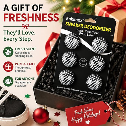 Knixmax Sneaker Deodorizer Shoe Freshener Balls, Odor Eaters for Shoes Boots Mules, Smell Eliminator Ball for Gym Gear Bags and Lockers, Fresh Linen Scent, Pack of 6, Black White