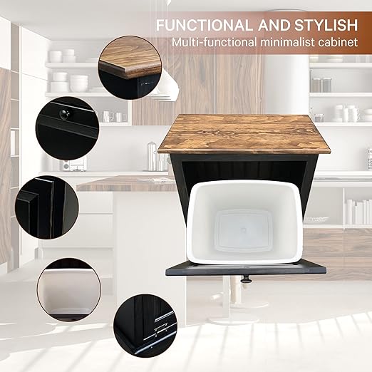 Peaceful Classics Tilt Out Trash Cabinet Without Drawer - Wooden Pull-Out Cabinet, Decorative Trash Bin Cabinet for Kitchen, Bedroom, & Home Patio, 36-Quart Capacity, Black