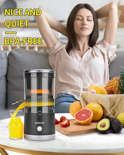 MIGECON Electric Citrus Juicer, Rechargeable Orange Juicer Squeezer with USB and Cleaning Brush, Portable Electric Juicer Machine, for Lemons, Limes, and Grapefruit, Black