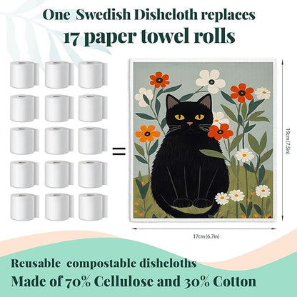 Cat Swedish Dishcloths for Kitchen, Papaya Reusable Paper Towels, 4 Pack Dish Towels for Kitchen, Swedish Dish Cloths, Reusable Paper Towels Washable