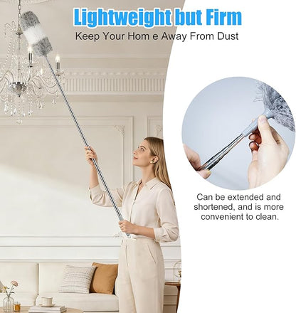Microfiber Feather Duster, 110 Inch Extendable Telescoping Pole Duster with Bendable Washable Head, Long Handle Cleaning Duster for Ceiling Fan, High Ceiling, Blinds, Furniture and Cars (2 Pcs)