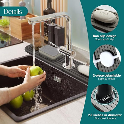 Dreatim Kitchen Faucet Absorbent Mat - Diatomite Stone Sink Tray, Quick Drying, Modern Design - Durable Faucet Drip Mat for Kitchen Sink and Bathroom Counter [17.7" x 3.9", Dark Grey]
