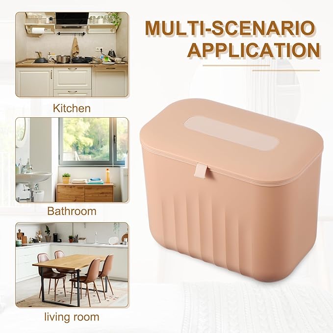 uxcell Kitchen Compost Bin Hanging Small Trash Can, 7L/1.8Gallon Plastic Trash Can with Lid, Suitable for Countertop, Under Sink or Wall Mounted, Pink