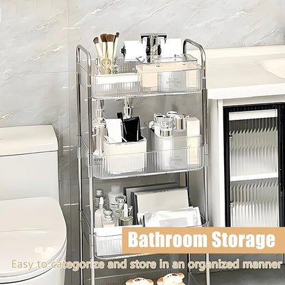 4 Tier Kitchen Bathroom Storage Rolling Cart 39 Inches Tall Slim Utility Rolling Shelf Cart with 4 Universal Wheels Coner Storage Shelves Cart (Acrylic)