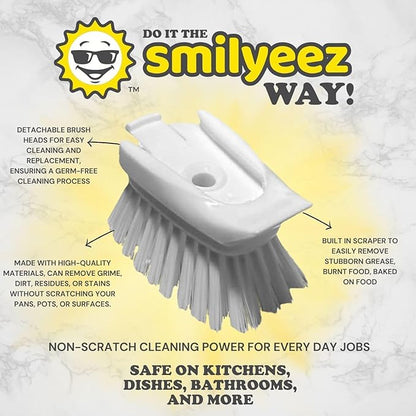 Smilyeez Soap Dispensing Dishwand (Light Blue) with Ergonomic Handle and 2 Interchangeable Brushes - Effortless Cleaning and Long-Lasting Durability - Kitchen and Dishwashing Essential
