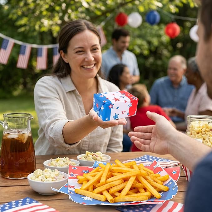 FOIMAS 150pcs Patriotic Wax Paper,9.8 x 9.8 Inch 4th of July Food Deli Paper Star Sandwich Basket Liner for Independence Day Picnic Patriotic Party Kitchen Supply