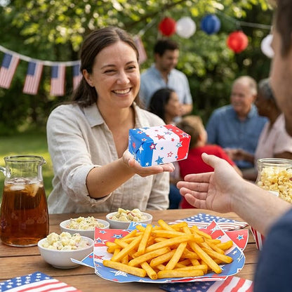 FOIMAS 150pcs Patriotic Wax Paper,9.8 x 9.8 Inch 4th of July Food Deli Paper Star Sandwich Basket Liner for Independence Day Picnic Patriotic Party Kitchen Supply