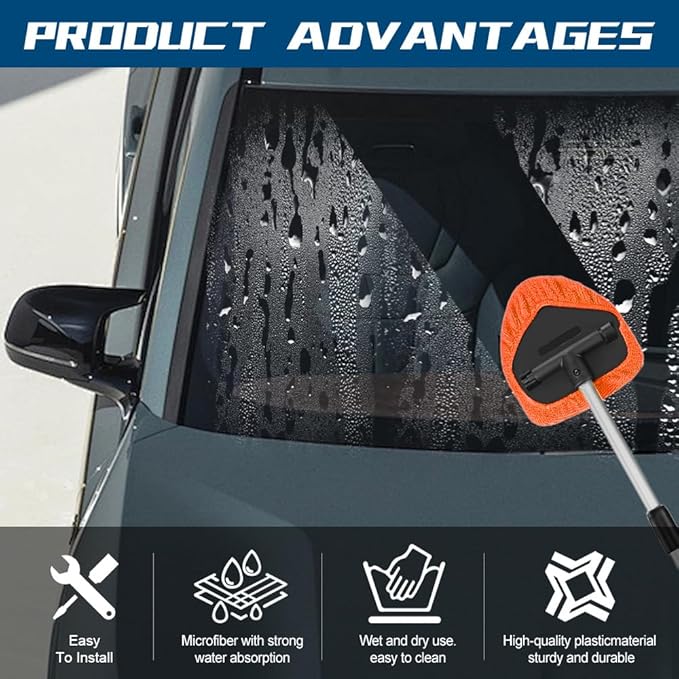Car Wash Brush with Long Handle, Windshield Cleaning Tool, Car Washing Mop Kit Mitt Sponge Car Cleaning Supplies Kit, Microfiber Towel Gloves Universal for Cars RV SUV Truck Office (Orange)